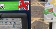 QR code covered up with a red cross at an East Devon car park