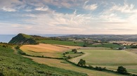 East Devon landscape, with the sea to the left, and countryside to the right