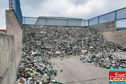 A large pile of glass at an East Devon recycling centre