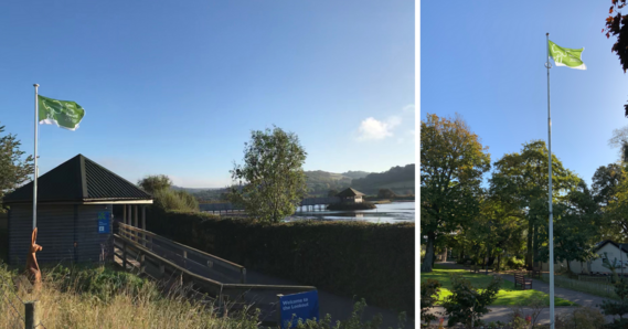The Green Flag flying at Seaton Wetlands and Exmouth's Manor Gardens
