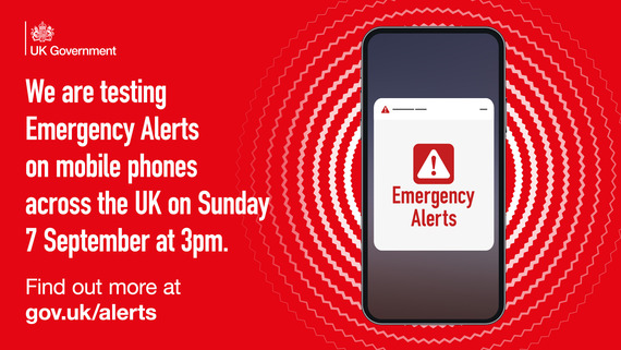 We are testing Emergency Alerts on mobile phones across the UK on Sunday 7 September at 3pm. Find out more at gov.uk/alerts