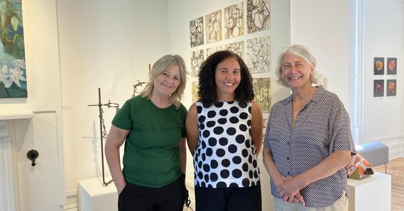 Frances Williams, Gemma Girvan, and Anna Gilroy at the Thelma Hulbert Gallery exhibition