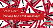 Scam alert Parking fine text messages. Warning symbols. Council logo