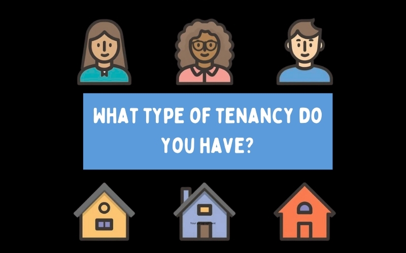 Icons of 3 different people and 3 different homes and the phrase "what type of tenancy do you have?2