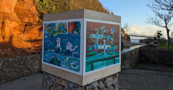 The River Sid and Its Tributaries artwork exhibited in the Riverside Art Space in the Sensory Garden, Sidmouth 