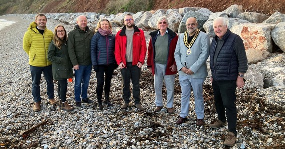 Representatives from East Devon District Council, South West Flood & Coastal and Seaton Town Council at Seaton Hole Beach