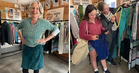 People looking at clothes rails at Sideshore