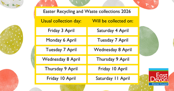 One day later collections for collection days that would have taken place on Friday 3 April to Friday 10 April 2026. Easter eggs background
