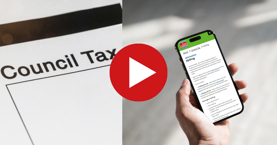 Left council tax bill. Right: East Devon e-billing page on a phone screen 