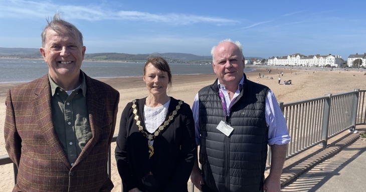  At Exmouth Gardens overlooking the beach, EDDC Cllr Nick Hookway, Cllr Dianne Conduit (Exmouth Town Council), and EDDC Cllr Paul Arnott 