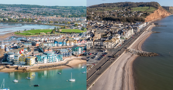 Aerial views of Exmouth and Sidmouth 