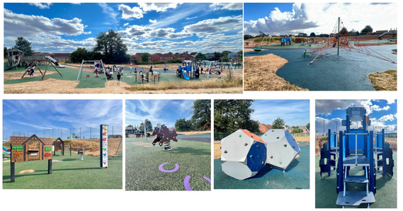 Collage of the play equipment at St Martin’s Play Area in Cranbrook