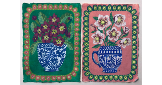 Flowers in vessels by Susie Batsford