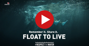 Play button. Person floating in water. Remember it. Share it. Float to Live #RespectTheWater