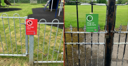 Sign posts with 'no dogs here' and 'dogs on leads here'