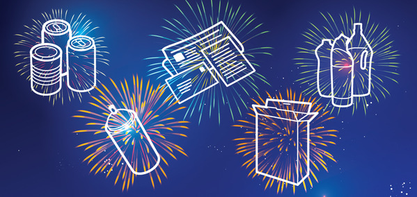 Recycling icons with fireworks