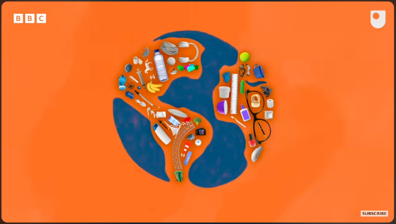 Screenshot from YouTube video plastic on map of the world