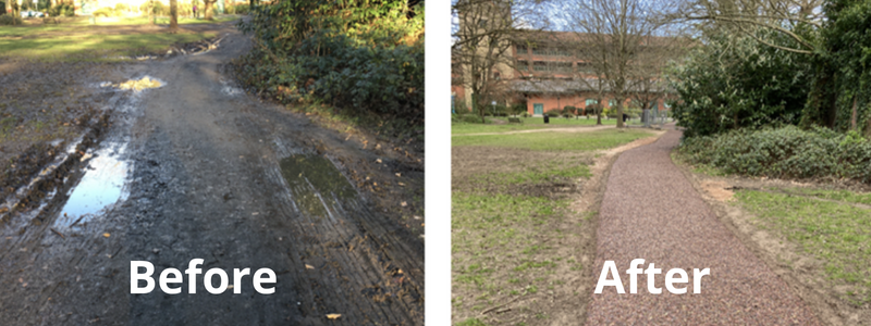 Ashley park - before with mud track and after with new path
