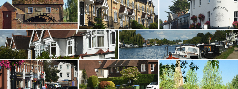A collage of images of houses and scenery around Elmbridge