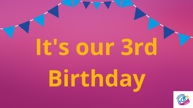 A graphic displaying that it is the Elmbridge Community Lottery's 3rd Birthday with bunting.