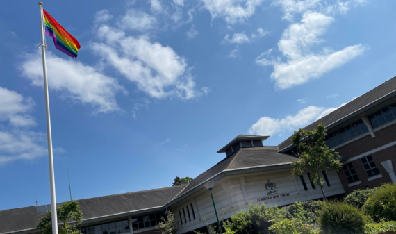 Pride flag flying outside the Civic Centre