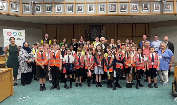 Students at Junior Citizen with the Mayor and Cllr Bruce McDonald in the Council Chamber