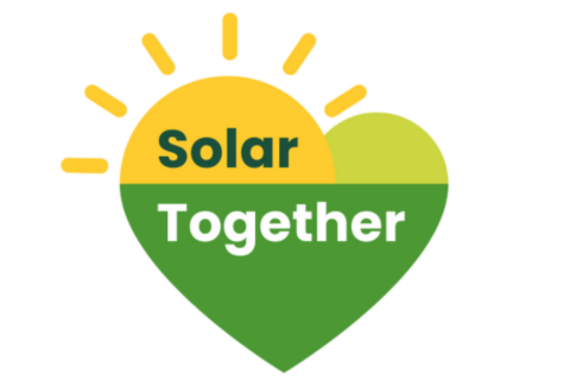 The logo for Solar Together, a green and yellow image resembling a sun and a heart.
