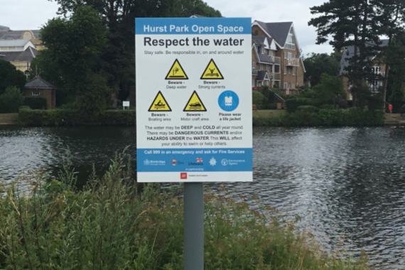 Respect the water sign at Hurst Park Open Space