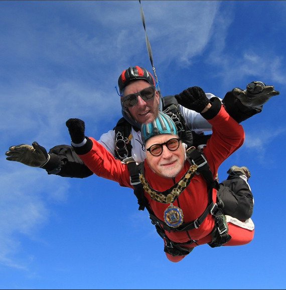 A photoshop image of how the Mayor's skydive might look
