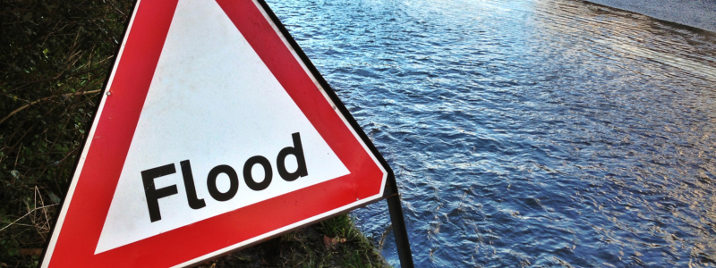 Flood sign in water