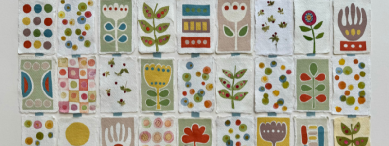 Individual artworks of multiple colours and patterns