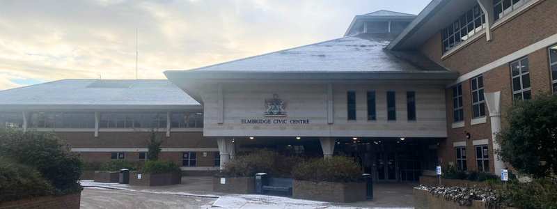 Civic Centre in snow 2026 brighter