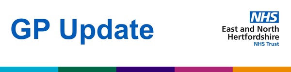 A white banner with blue writing that says GP Update