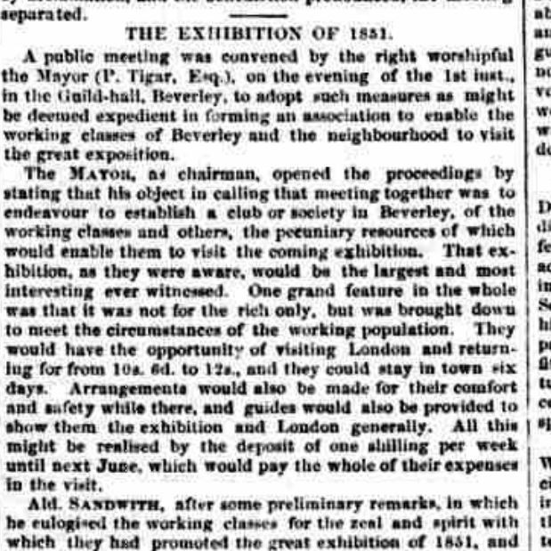 Extract from Hull advertiser 1850