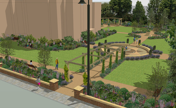 computer image of the Champney Road gardens