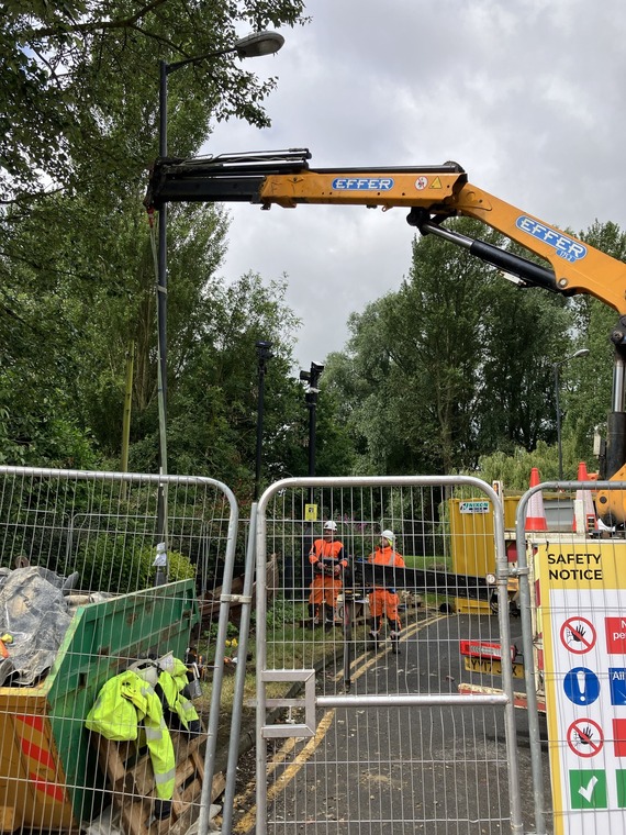 New street light columns being installed