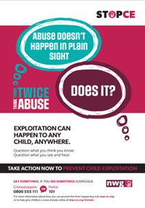 A poster with child exploitation prevention information
