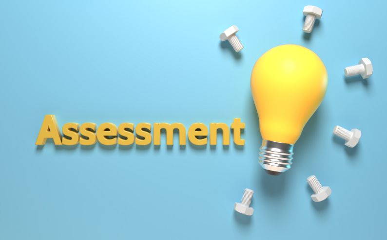 An image of a lightbulb with the word "Assessment"