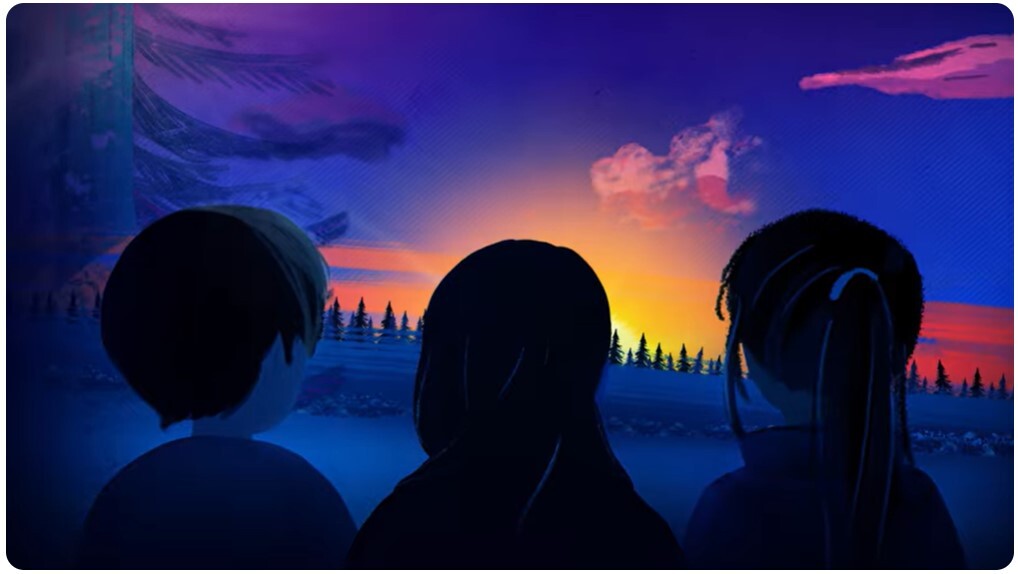 Children looking at sunset