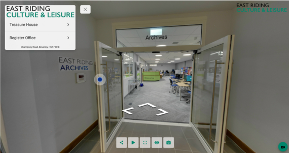 Virtual tour photo of archives research room entrance