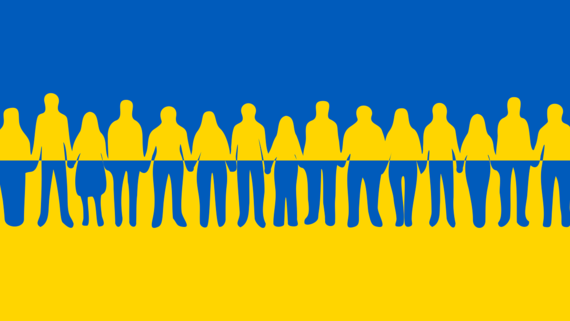 Figures in the Ukrainian flag