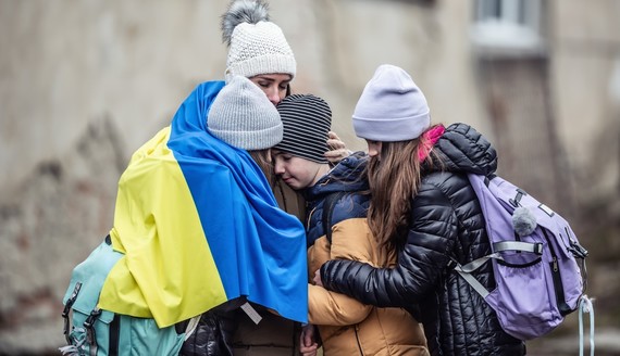 Ukrainian refugees stock photo