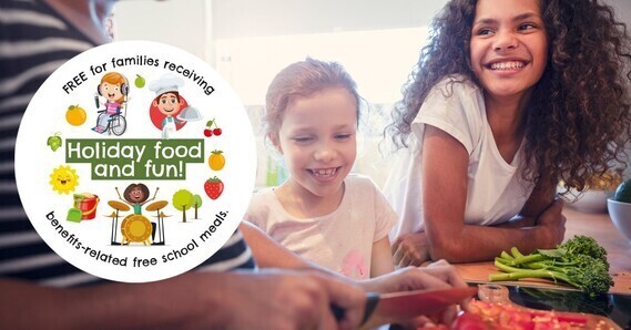 Holiday Food and Fun logo and image of smiling children