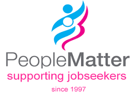 People Matter blue and purple logo. Text says people Matter supporting jobseekers
