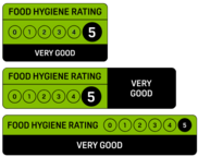 Trio of food hygiene rating scheme 5 star badges 