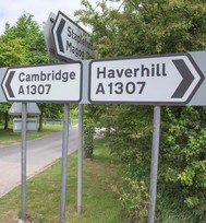 Cambridge-Haverhill A1307 road sign