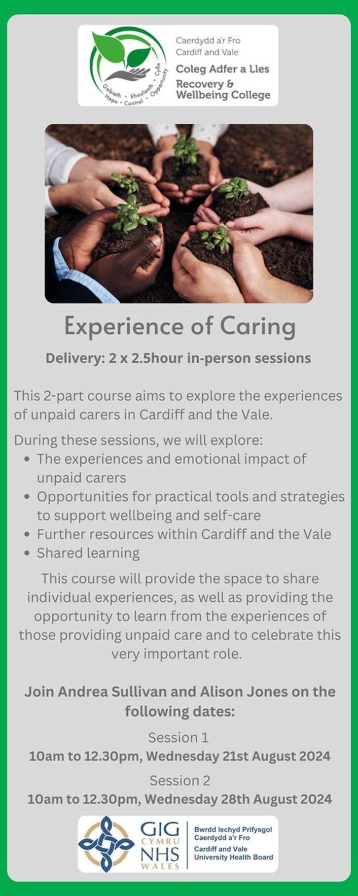 Experience of Caring Cardiff & Vale Recovery College