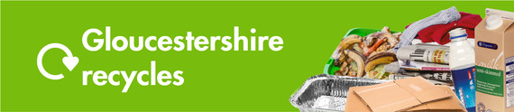 Gloucestershire Recycles header image with food waste and recycling on a green background