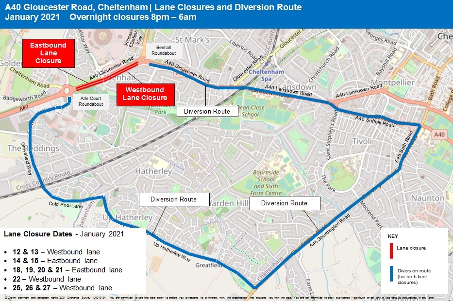 WCTIS A40 closures and diversion map