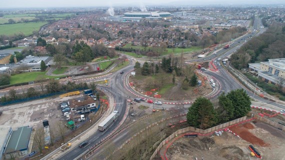 Arle Court roundabout from the air - 27 Jan 2021